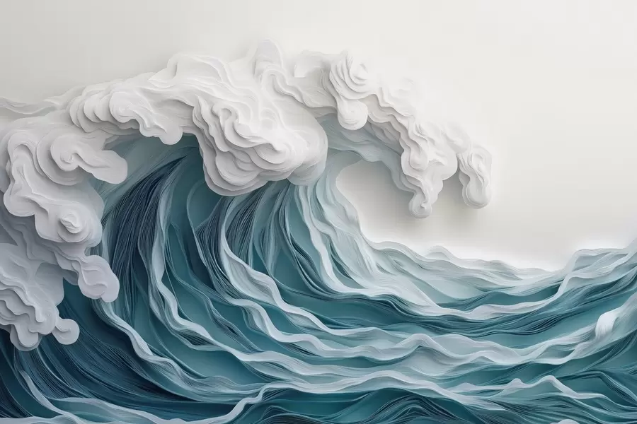 murais de parede Onda do oceano espumante em um estilo de corte de papel w08694