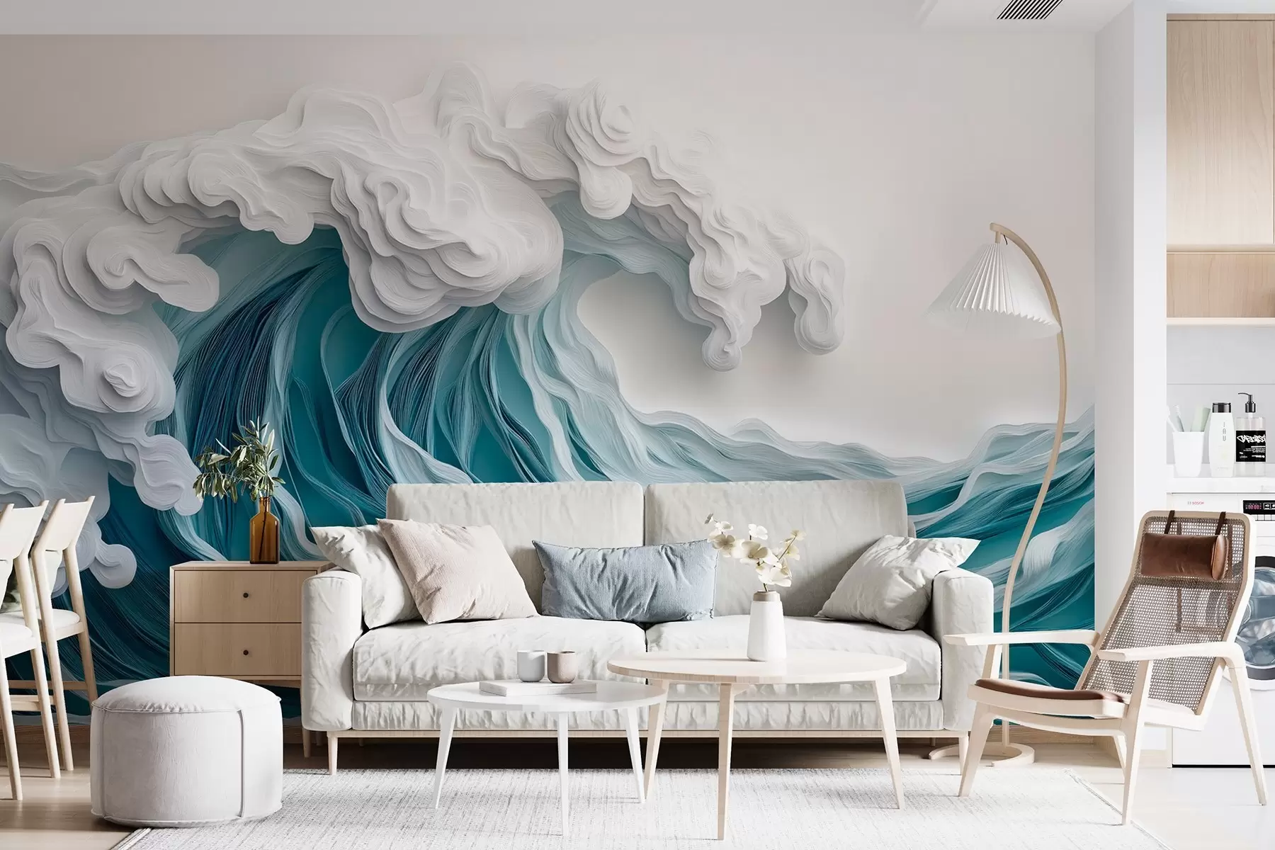 murais de parede Onda do oceano espumante em um estilo de corte de papel w08694