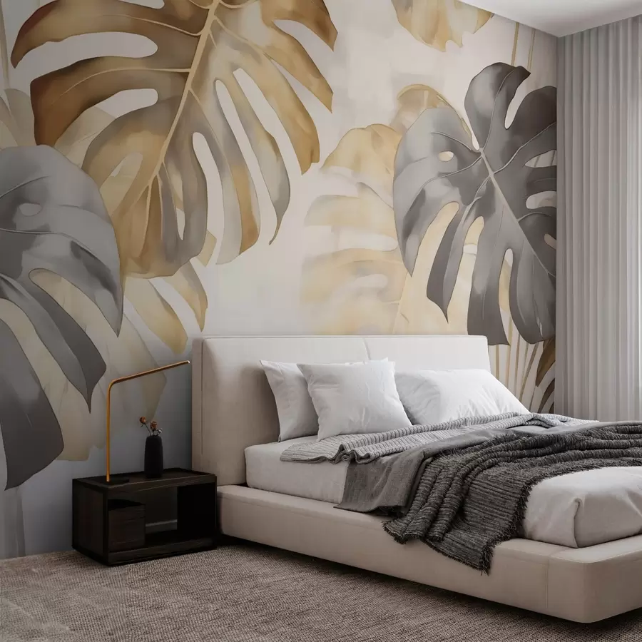 murais de parede Imitação de folhas de monstera em aquarela w02950