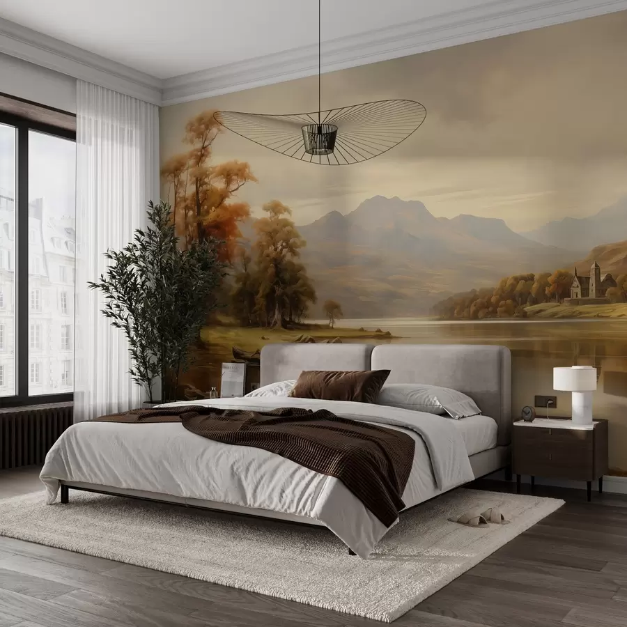 murais de parede Paisagem em aquarela pintada em cores quentes w02971