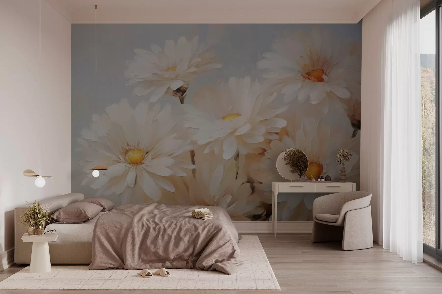 murais de parede Pintura a óleo de imitação de crisântemos w03034