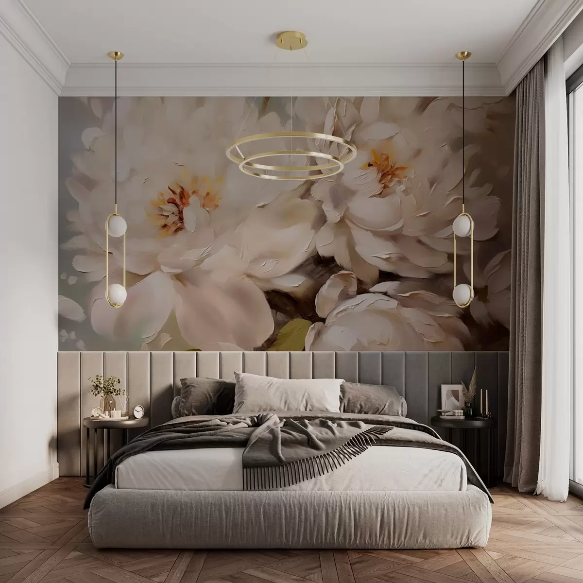 murais de parede Pintura a óleo de imitação de peônias grandes w03035