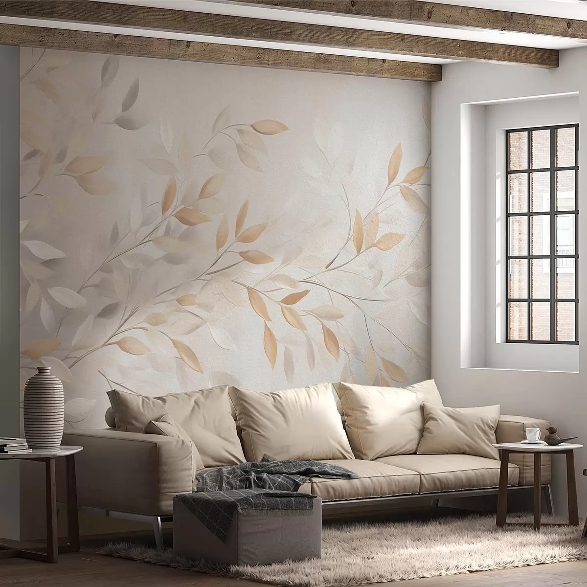 murais de parede Galhos em aquarela sobre fundo de concreto w08730