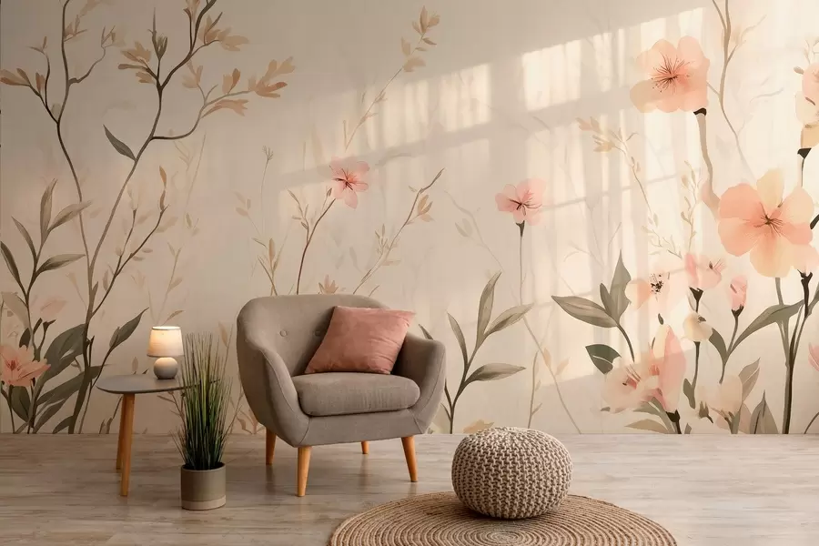 murais de parede flores silvestres com flores de pêssego w03009