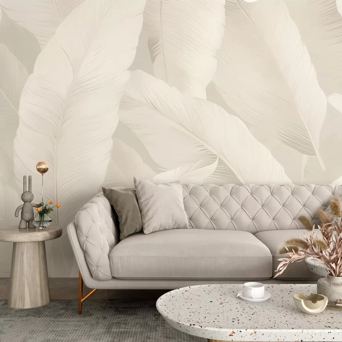 murais de parede Elegantes folhas de bananeira em tons suaves de creme, w03080