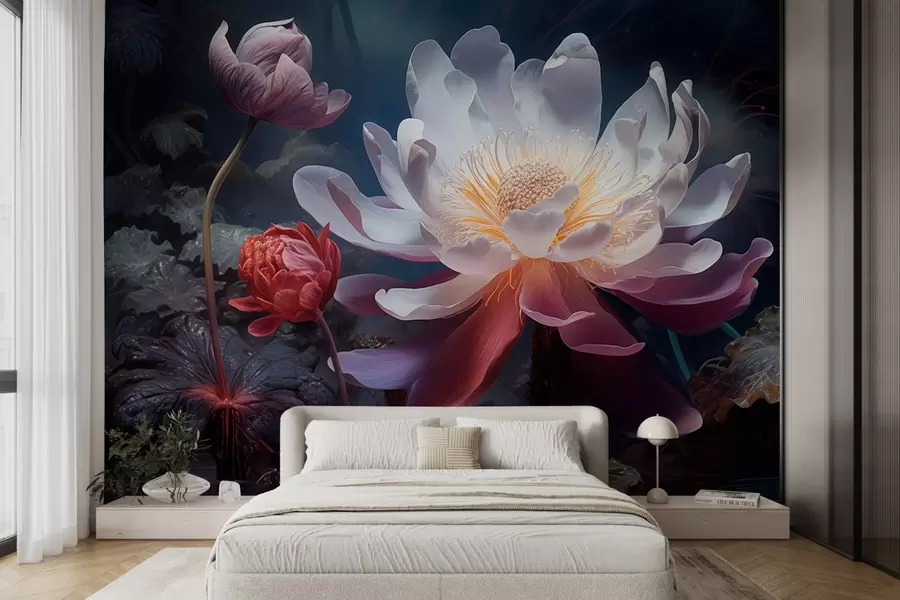 murais de parede Flores fantásticas desabrochando em uma atmosfera sombria de conto de fadas w08747