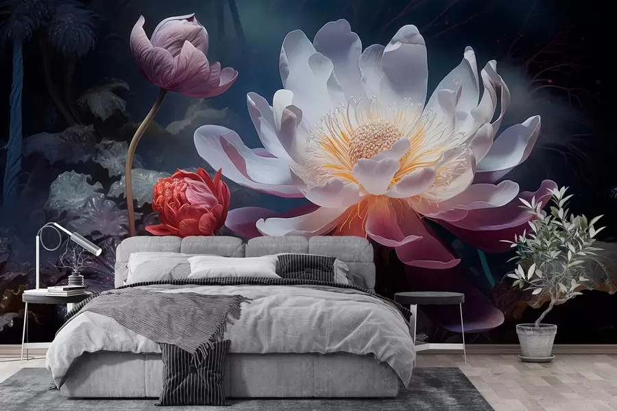 murais de parede Flores fantásticas desabrochando em uma atmosfera sombria de conto de fadas w08747