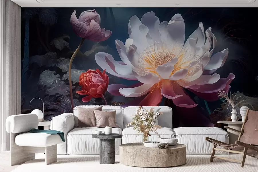 murais de parede Flores fantásticas desabrochando em uma atmosfera sombria de conto de fadas w08747