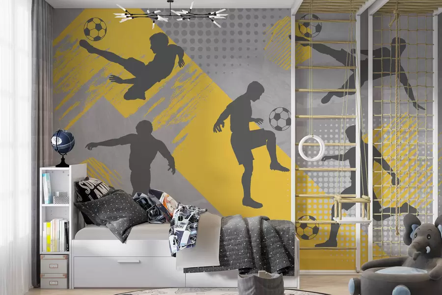 murais de parede Silhuetas de jogadores de futebol em um fundo abstrato w03001