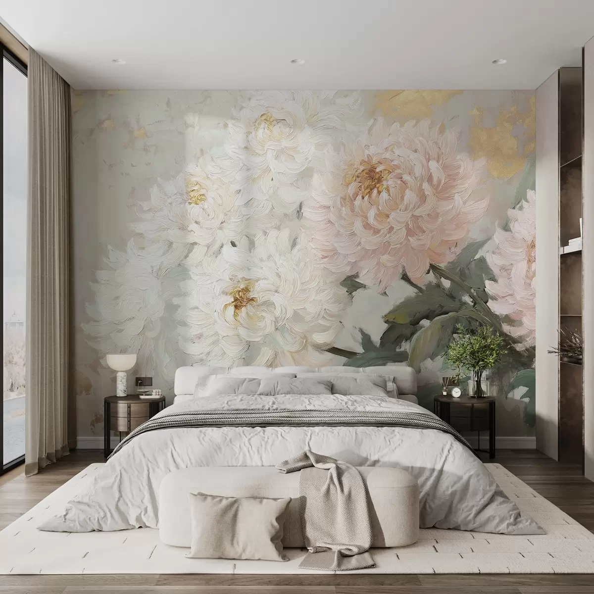 murais de parede Crisântemos delicados em estilo acrílico w08766