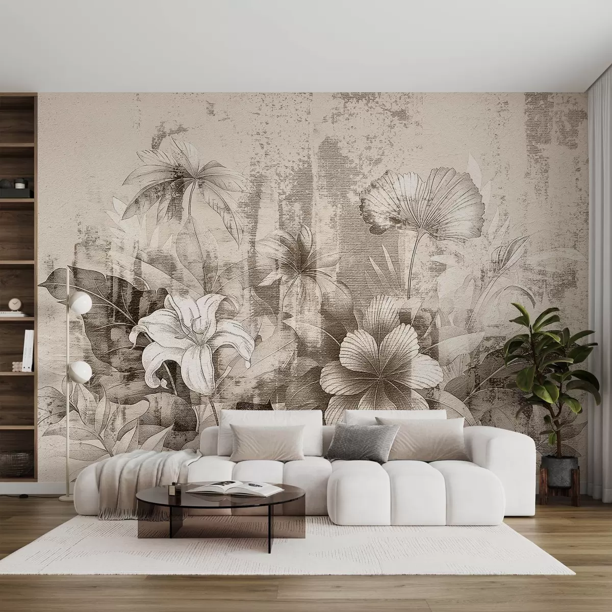 murais de parede Design vintage com flores e plantas exóticas w08767v2