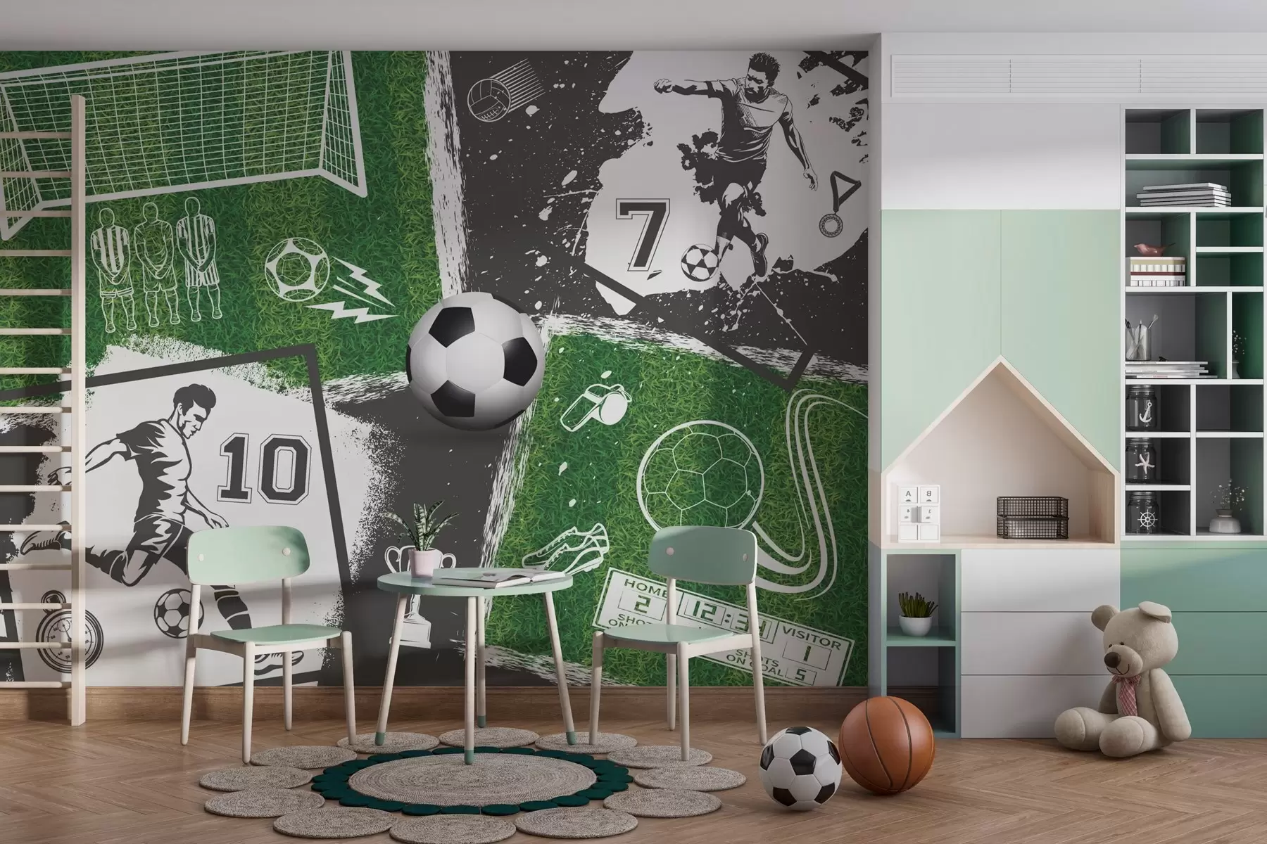 murais de parede Jogadores de futebol, bola e campo w03121