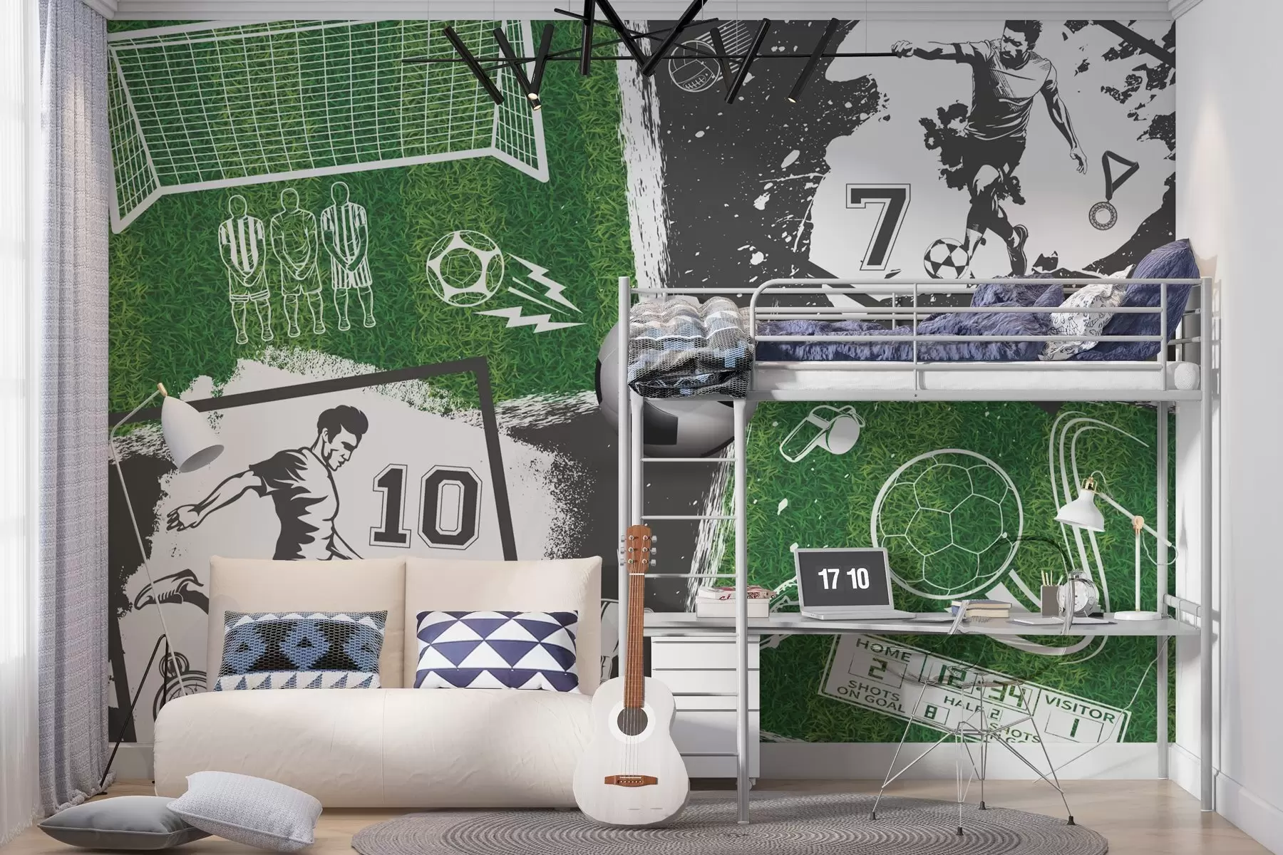 murais de parede Jogadores de futebol, bola e campo w03121