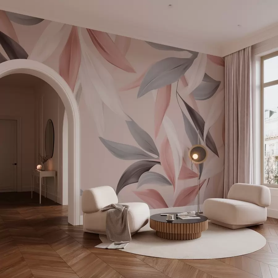 murais de parede Folhas tropicais delicadas em tons de rosa w03123