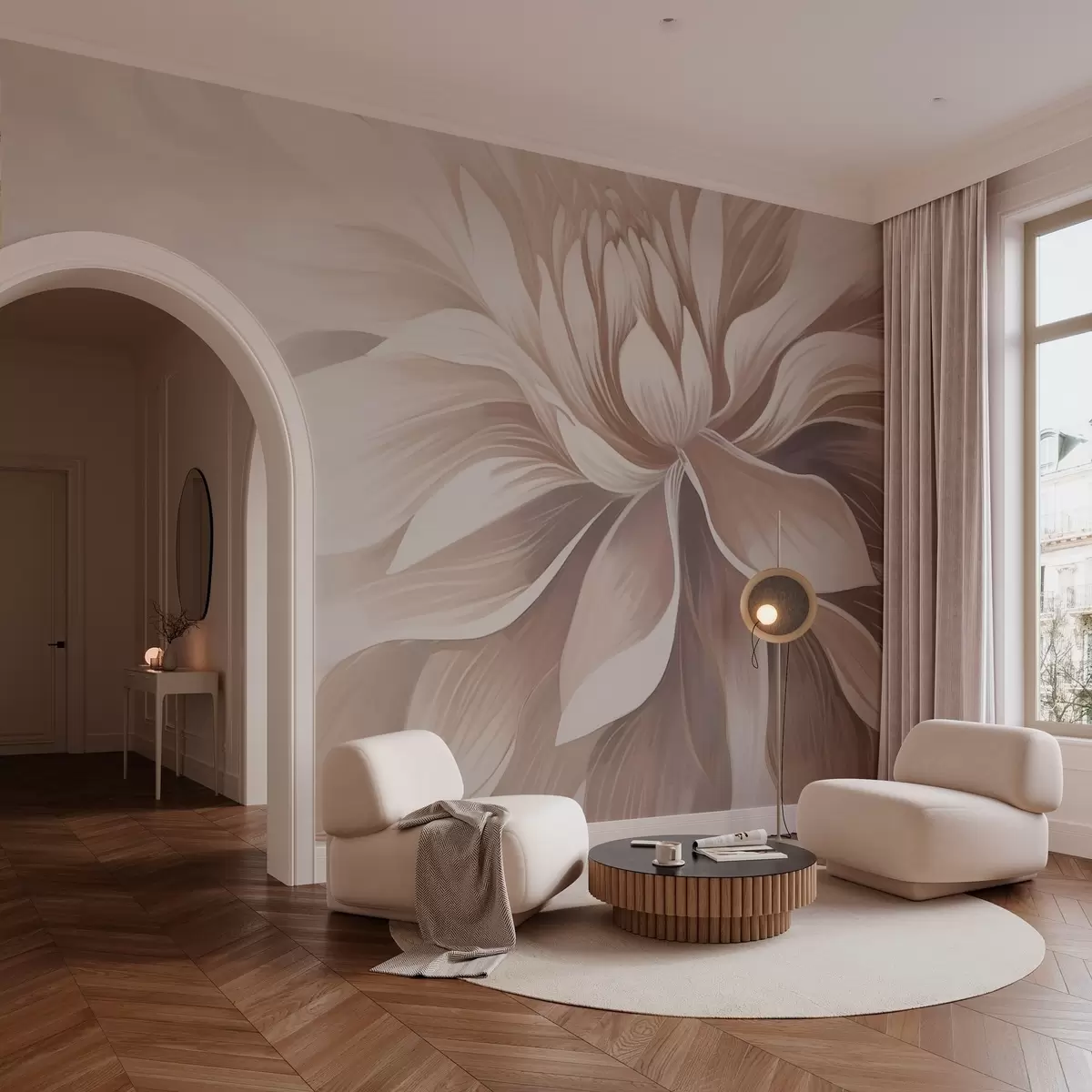 murais de parede Flor pastel da moda em uma névoa clara w03128v1