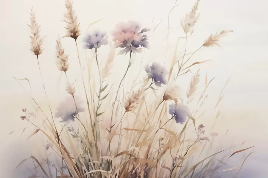 murais de parede Flores silvestres na grama seca, imitação de aquarela w03174