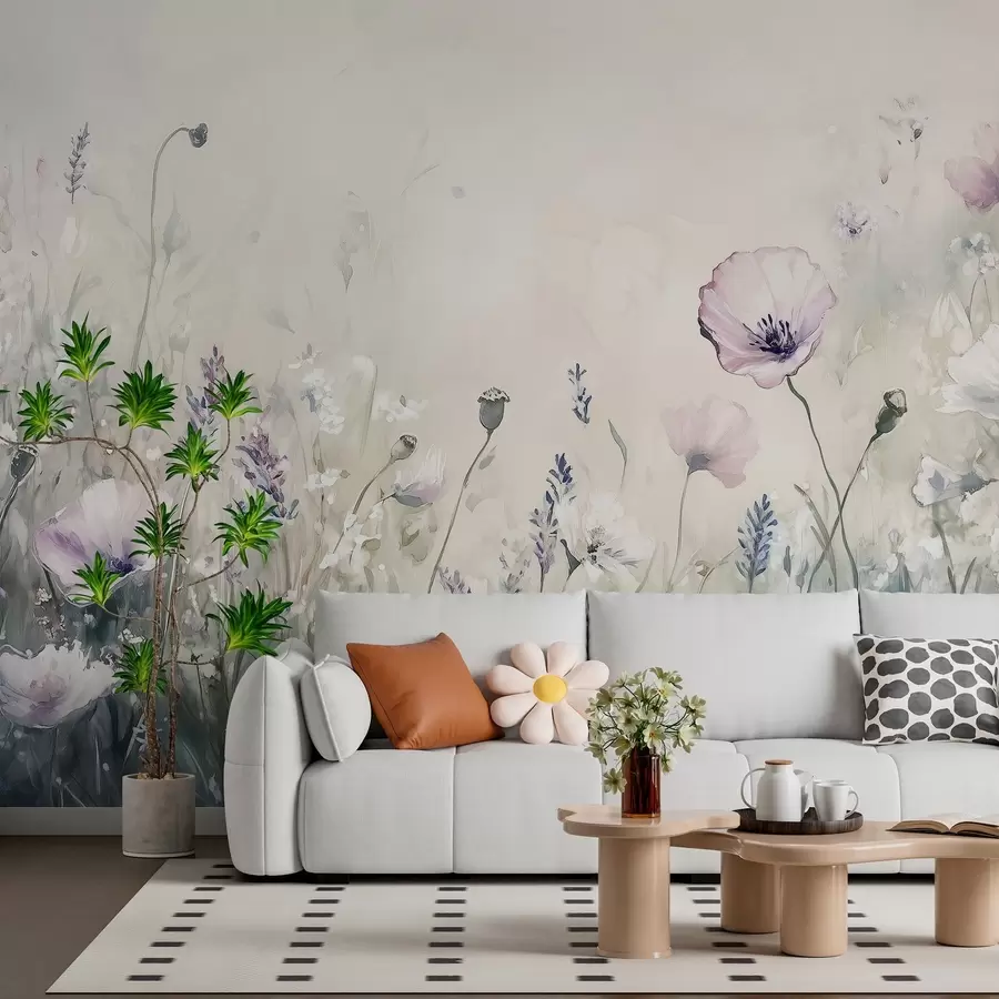 murais de parede flores silvestres delicadas e arejadas na técnica de pintura w03113