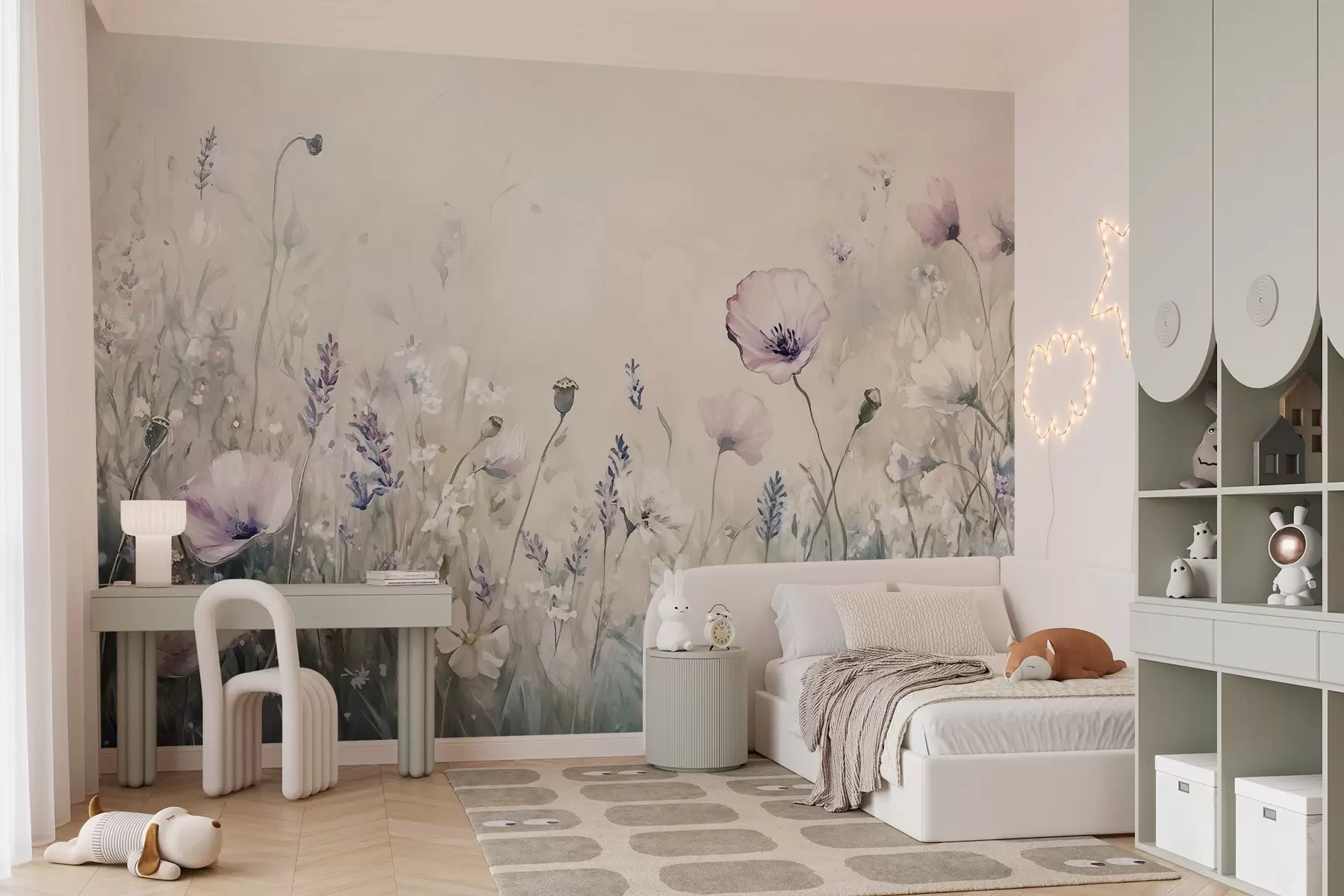 murais de parede flores silvestres delicadas e arejadas na técnica de pintura w03113