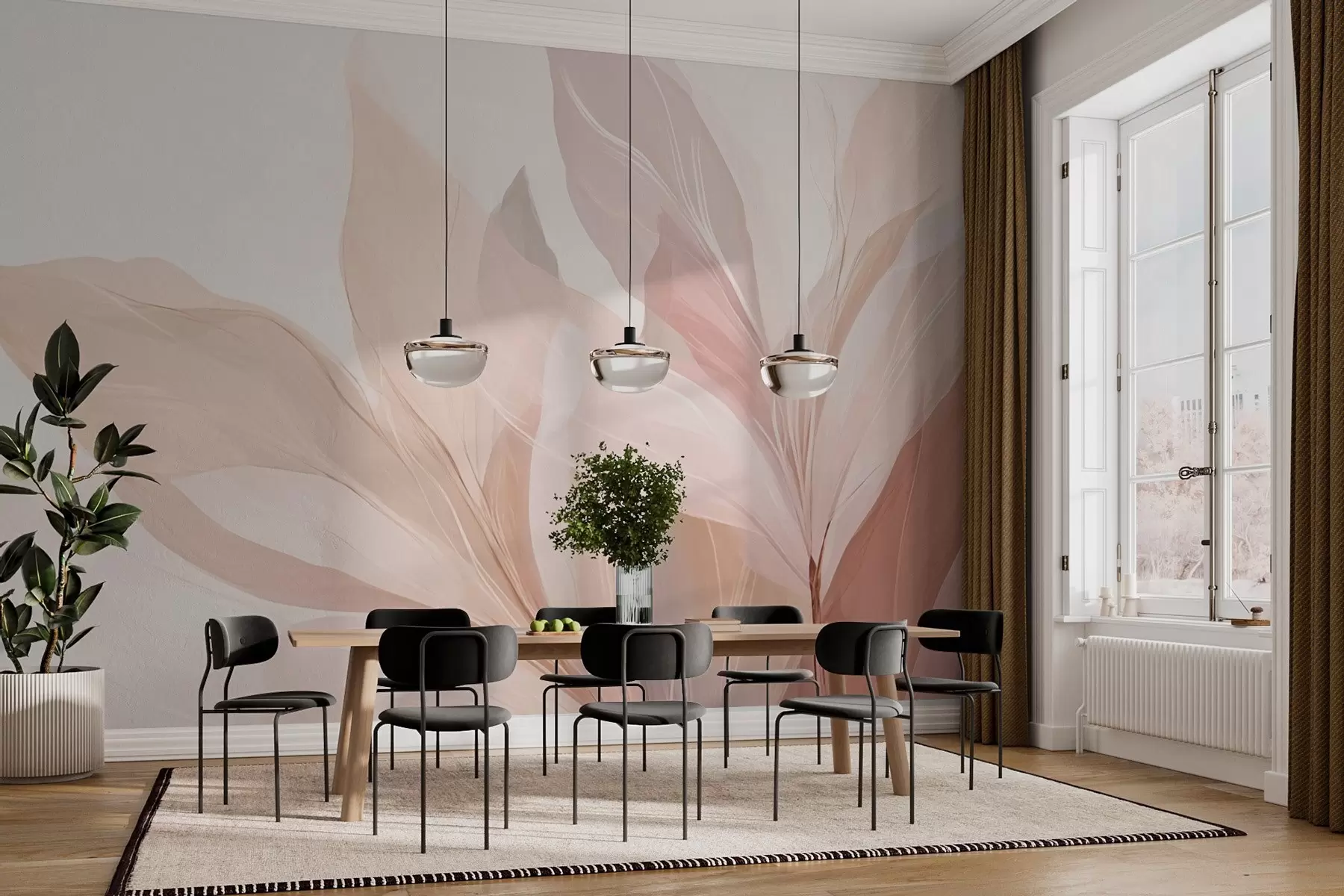 murais de parede Imagem abstrata de folhas em cores claras w03135