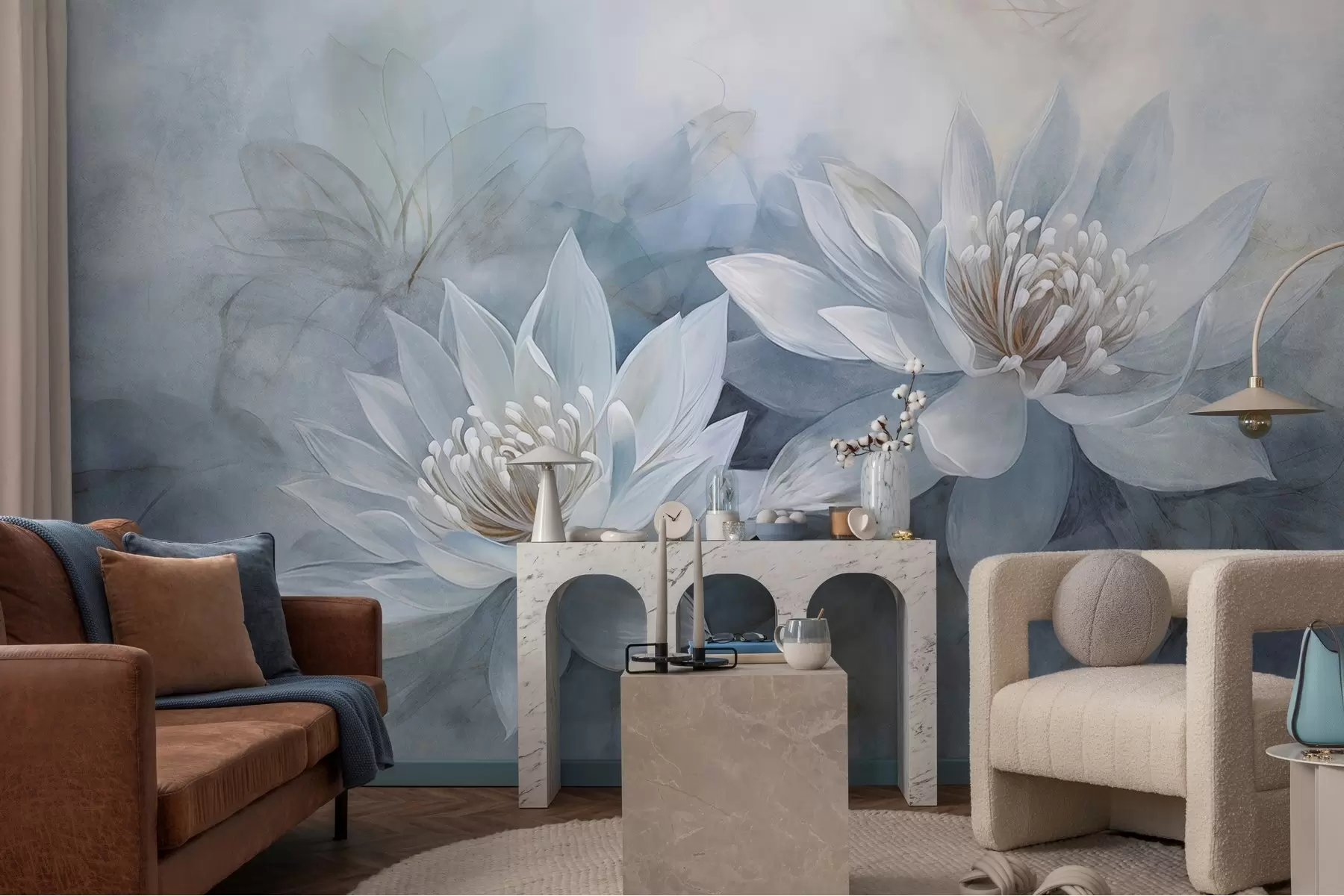 murais de parede Par de flores em aquarela em uma parede grunge w03188