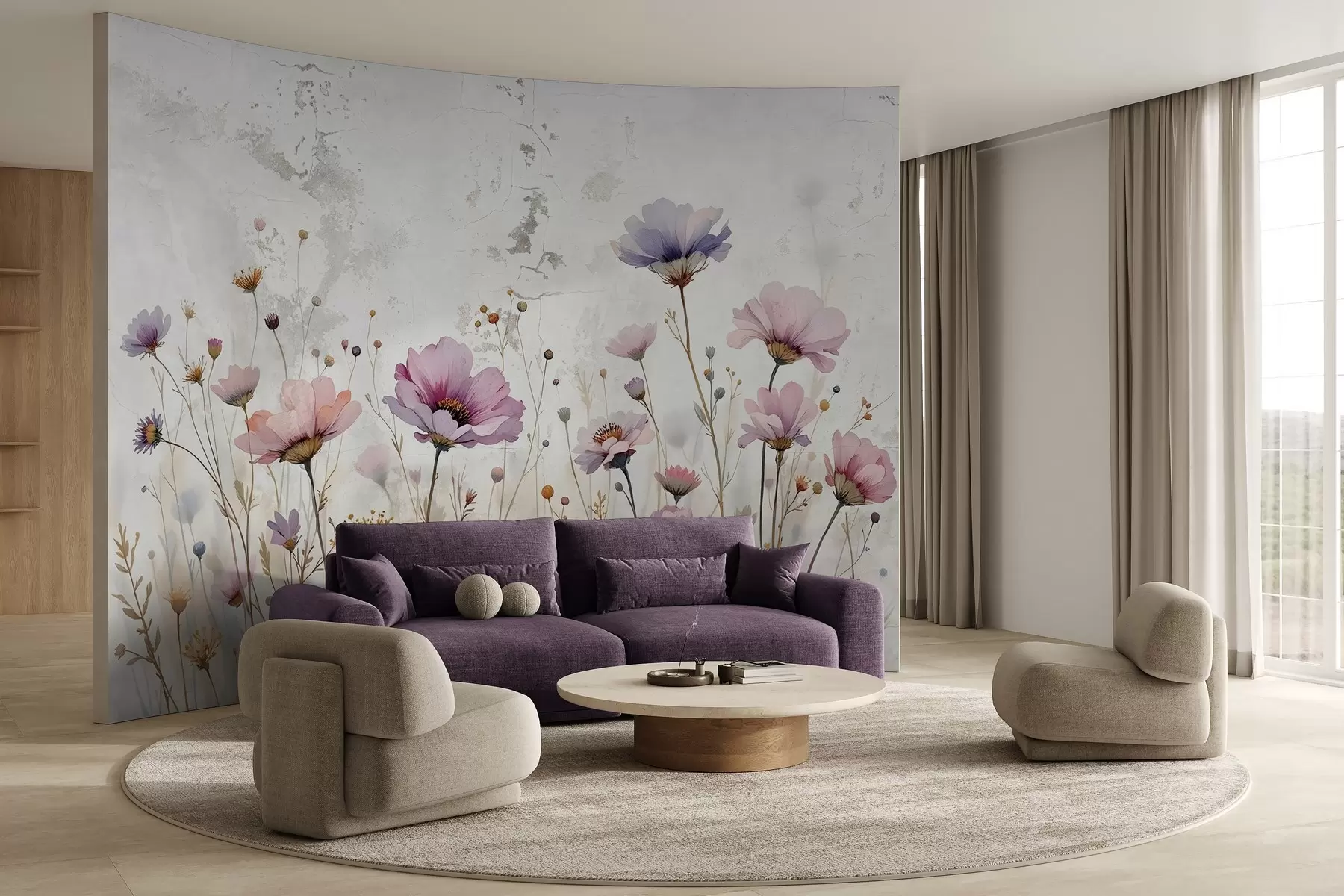 murais de parede Flores em aquarela no estilo grunge w03192