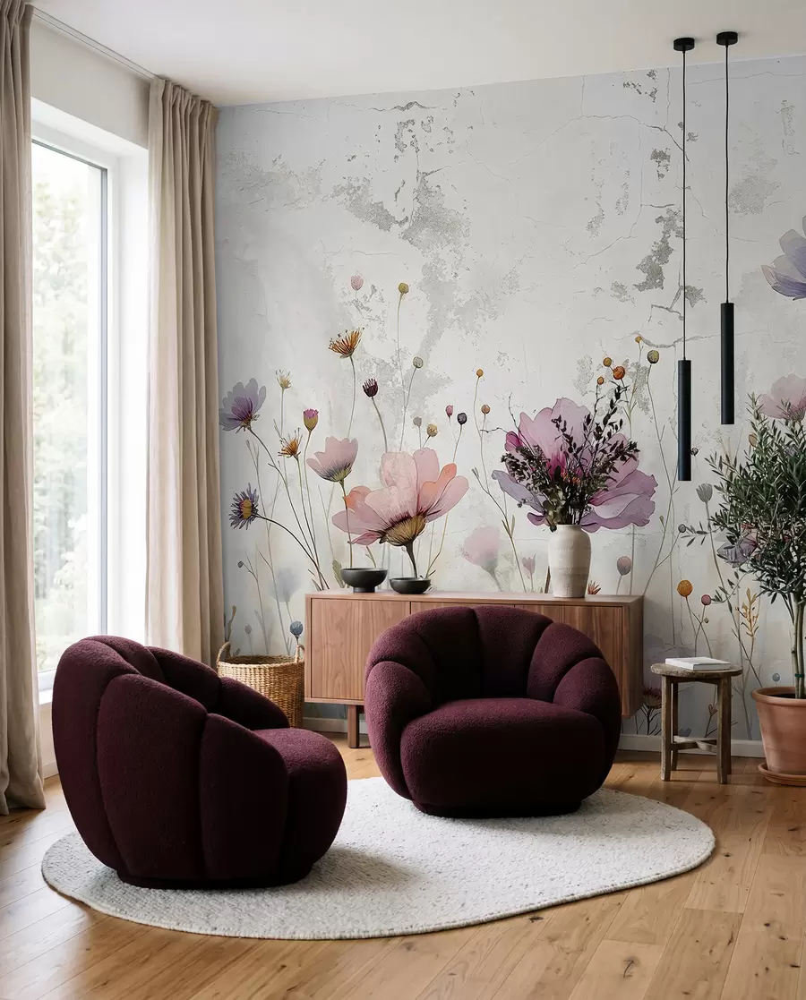 murais de parede Flores em aquarela no estilo grunge w03192