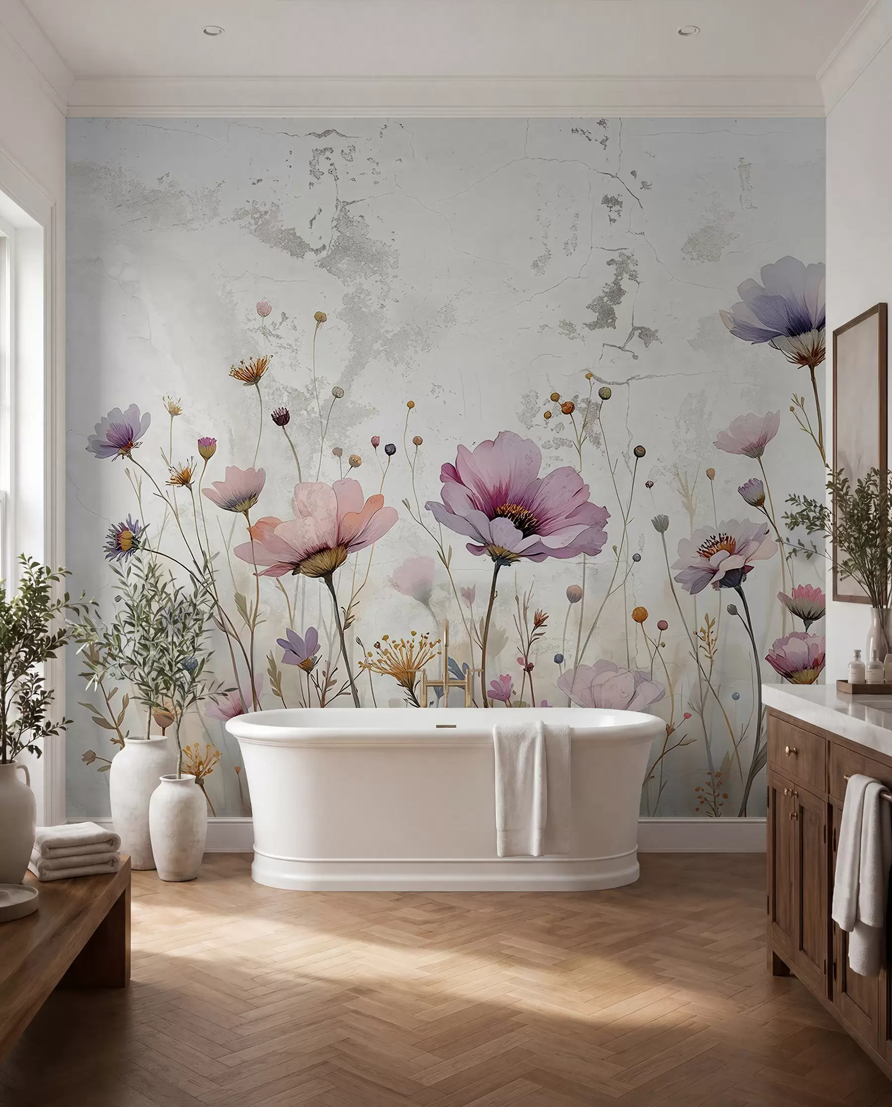 murais de parede Flores em aquarela no estilo grunge w03192