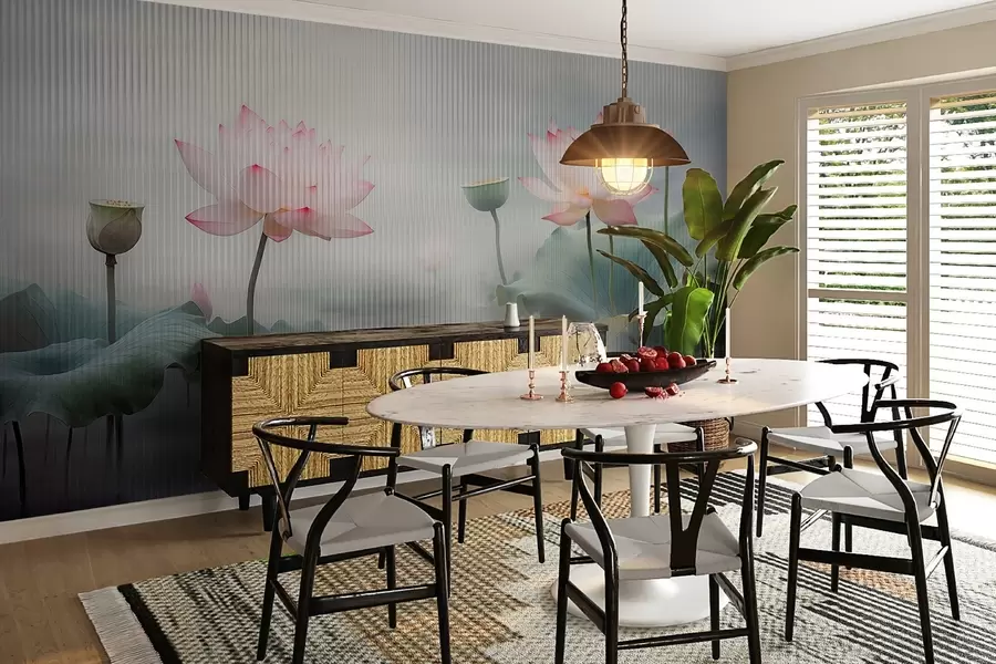 murais de parede Vista de lótus atrás de um vidro w03200