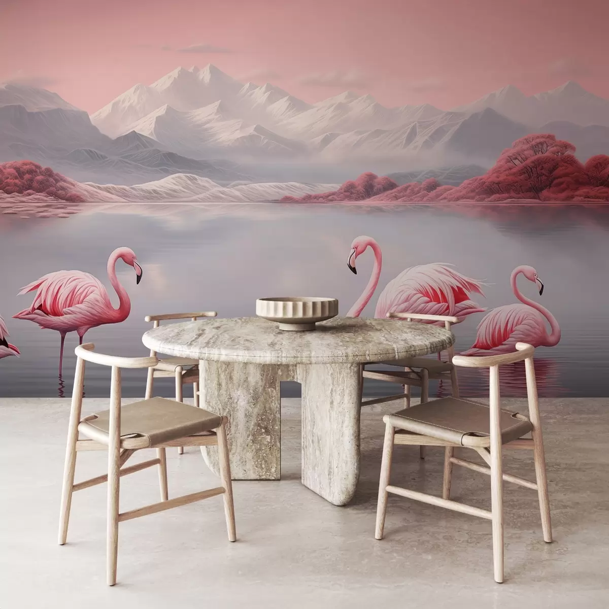 murais de parede Vista em aquarela de montanhas com flamingos w03211