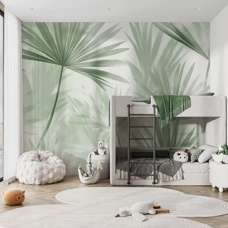 murais de parede Folhas de palmeira, padrão floral, minimalismo, tropical, cores verdes w03152v2