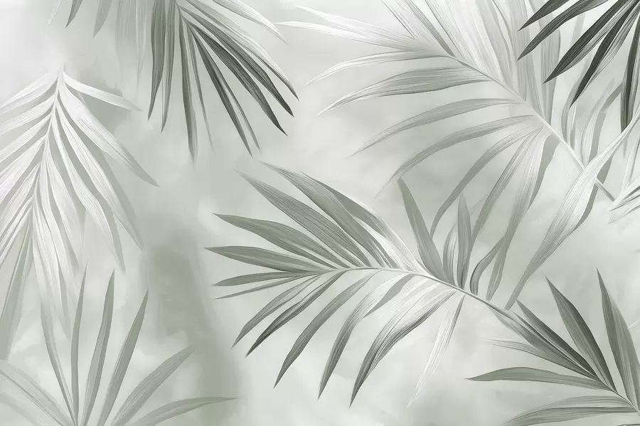 murais de parede Abstração de folhas tropicais, palmeira, paleta de cores verdes  w03153v2