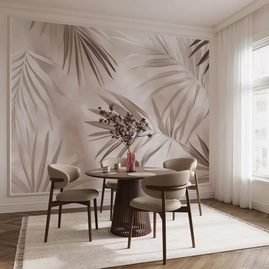 murais de parede Abstração de folhas tropicais, palmeira, paleta de cores bege  w03153v3
