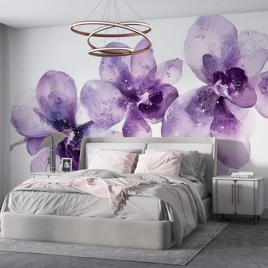murais de parede Flores de orquídea em estilo aquarela, cores roxas w03163