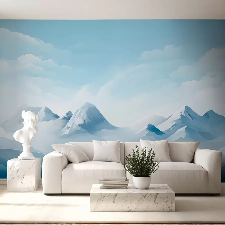 murais de parede Nuvens e montanhas azuis minimalistas, clima gelado w08811