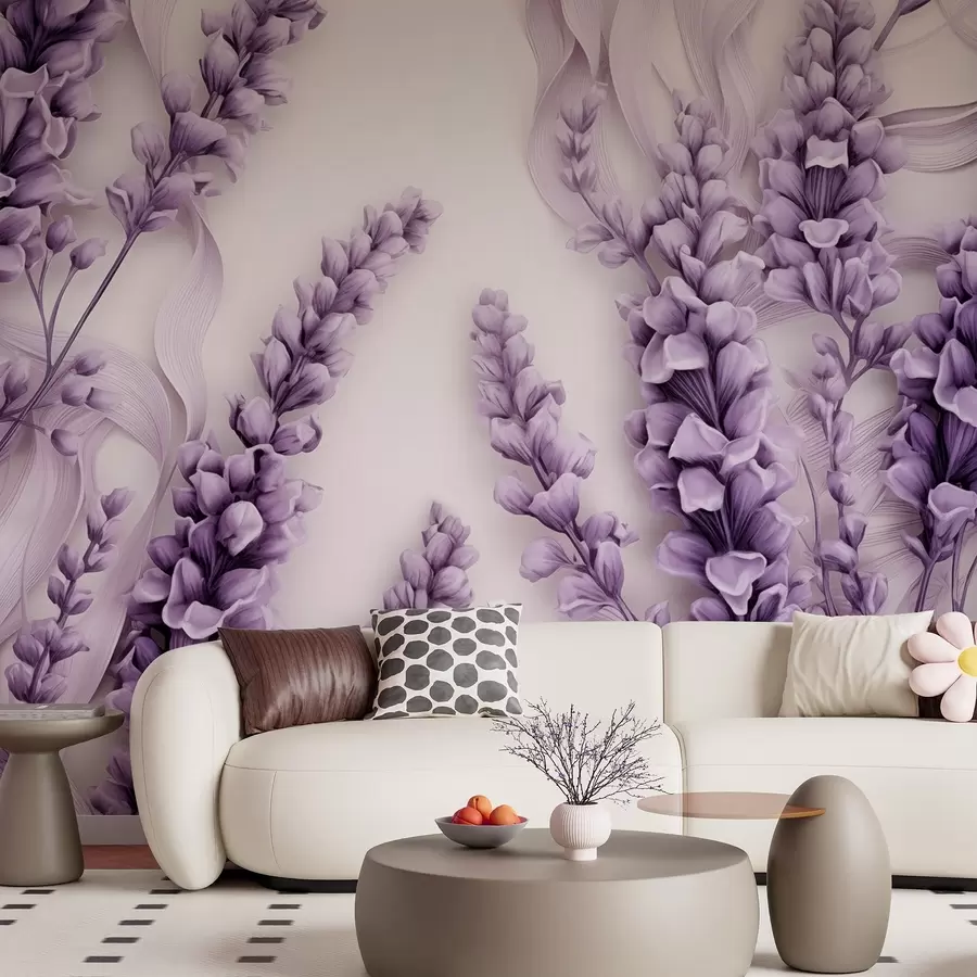 murais de parede Lavanda roxa em um fundo branco w08812