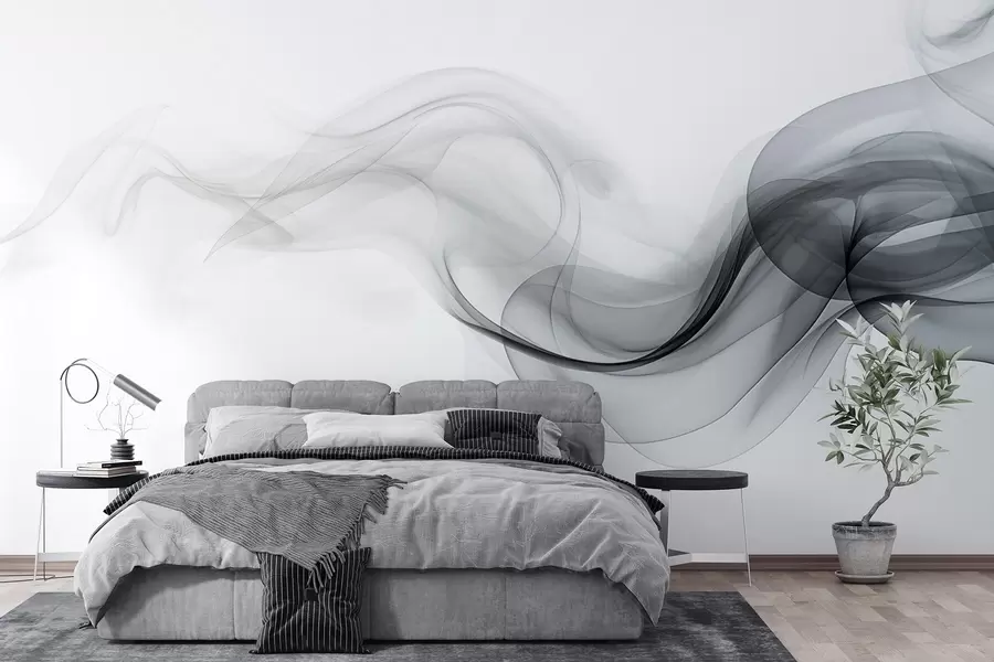 murais de parede Fumaça preta translúcida, um desenho abstrato em um fundo branco w08813