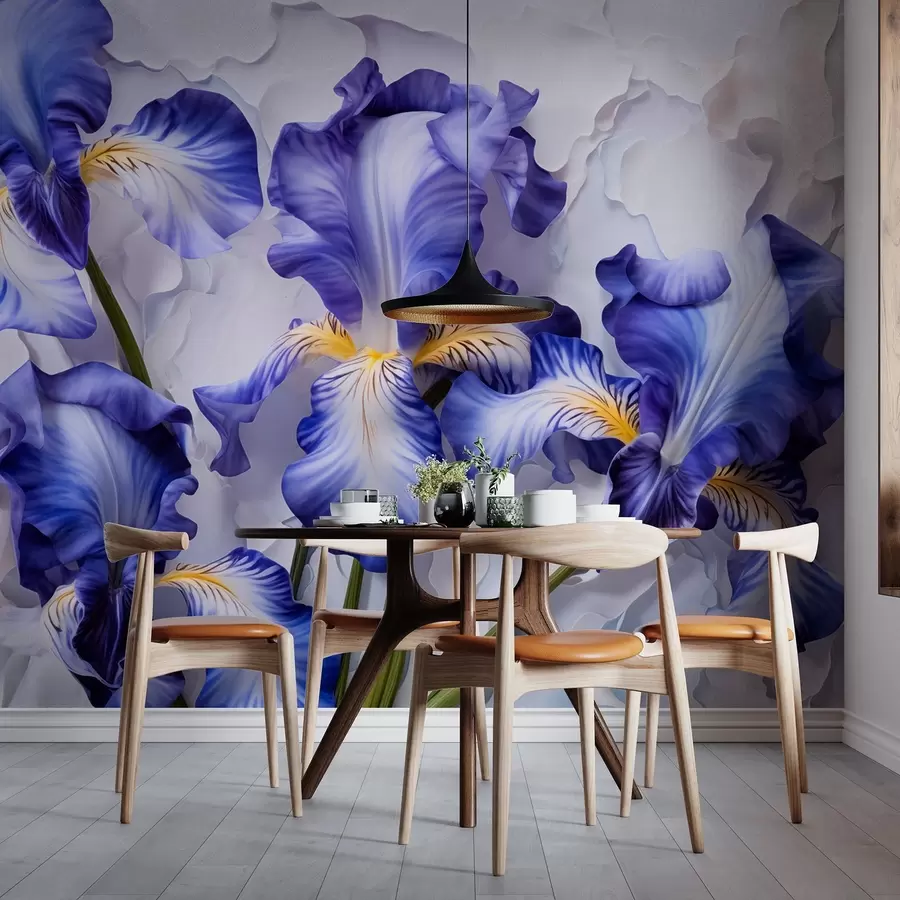 murais de parede Íris brancas e azuis em estilo aquarela w08816