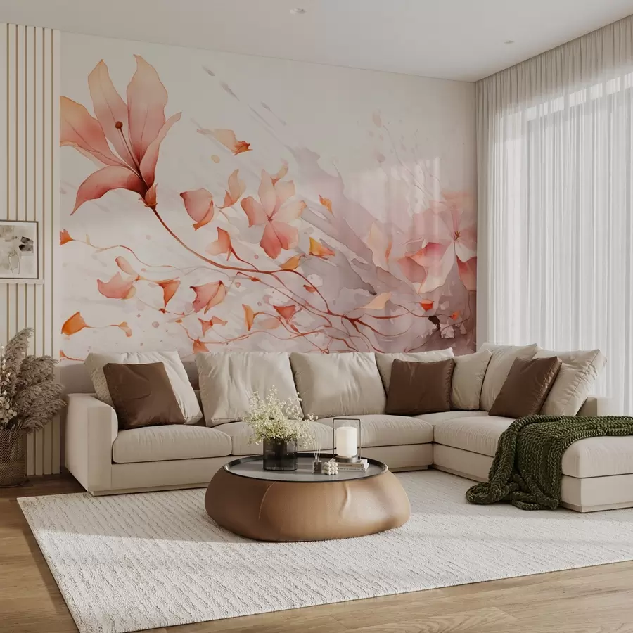 murais de parede Uma flor com pétalas caindo em estilo aquarela em tons quentes w08821v1