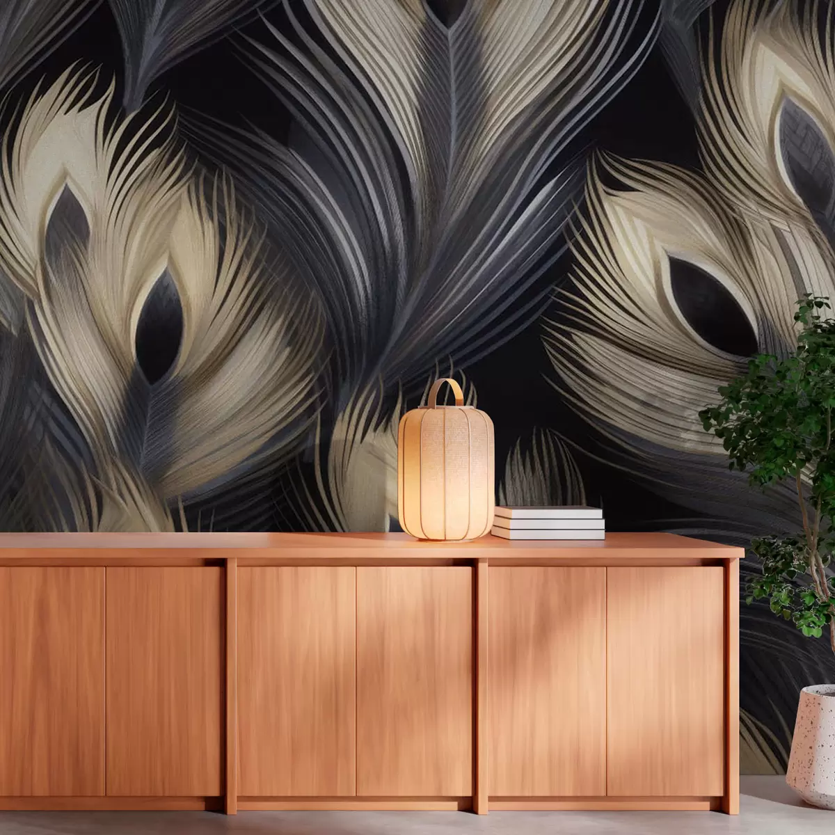 murais de parede Fundo abstrato de penas de pavão w08799