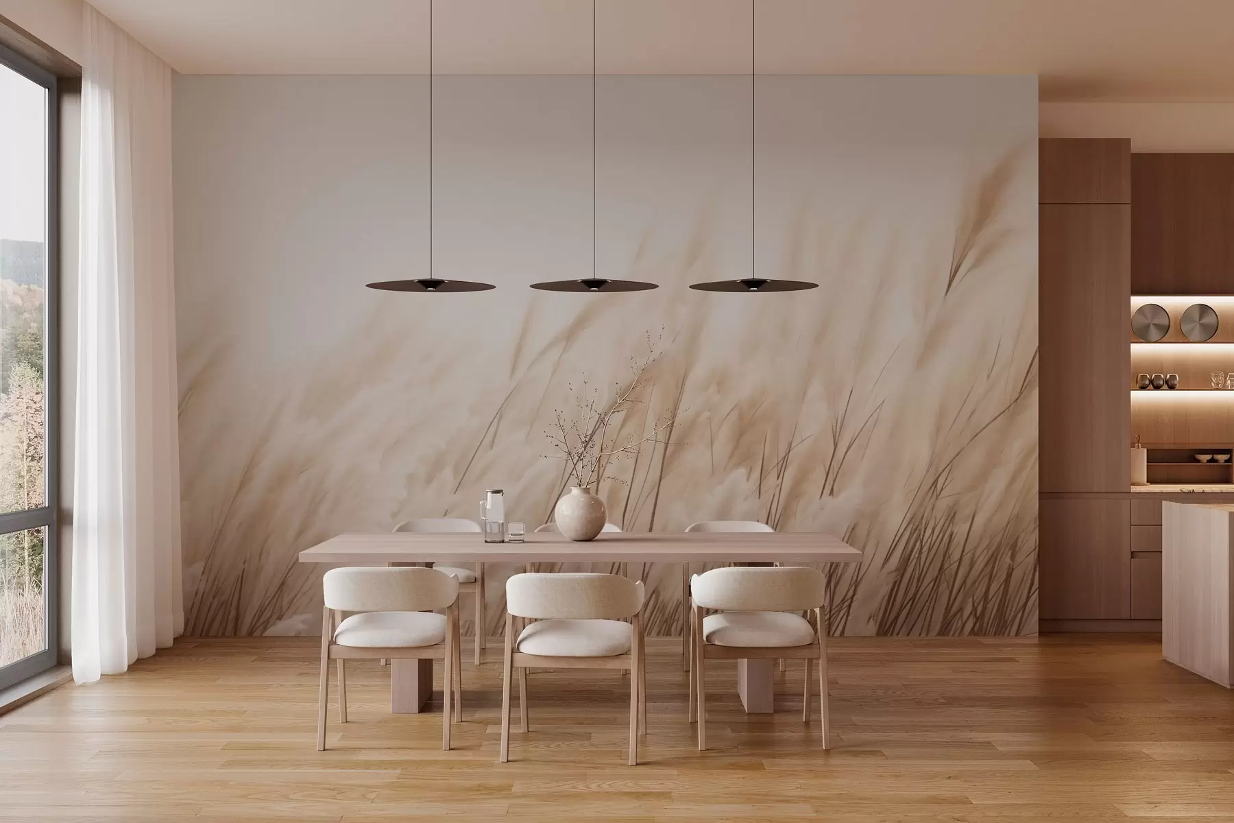 murais de parede Espiguetas em tons de bege pastel w03244