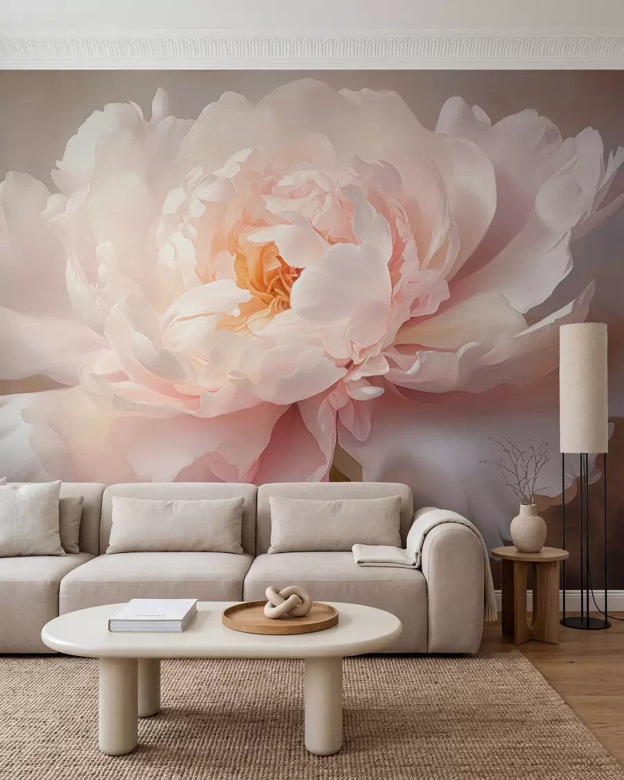 murais de parede Flor de peônia desabrochando em uma paleta de cores delicada w03247