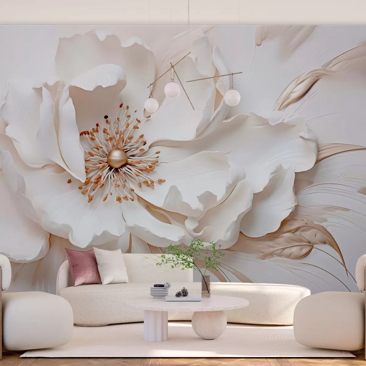 murais de parede Flor delicada em cores pastéis em estilo baixo-relevo w03249v1