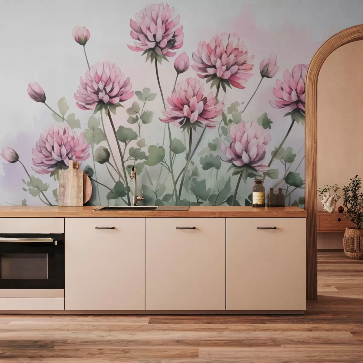 murais de parede Aquarela de imitação de flores de trevo w03264