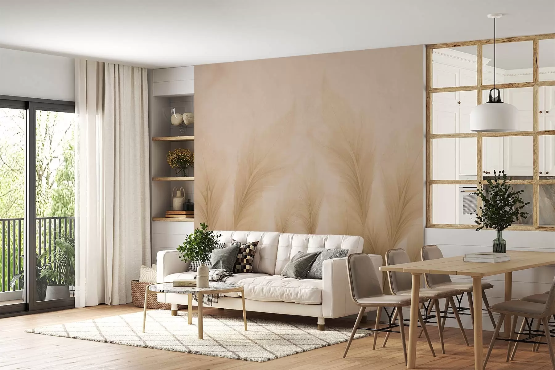 murais de parede Plantas de junco em um fundo bege envelhecido w08858