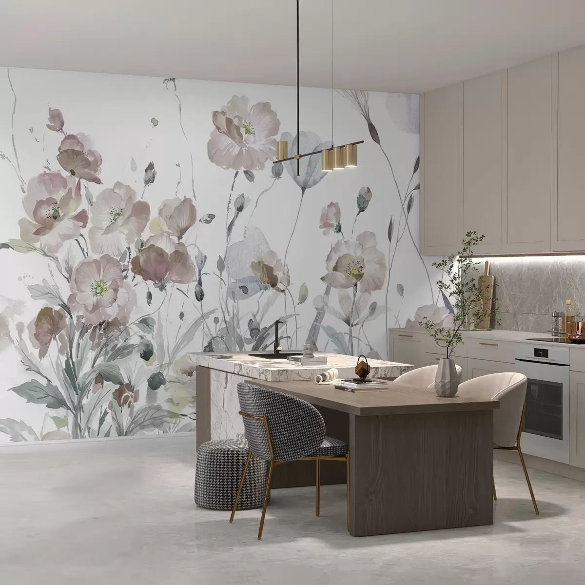 murais de parede Uma dança de flores em aquarela em uma tela branca w03256v1