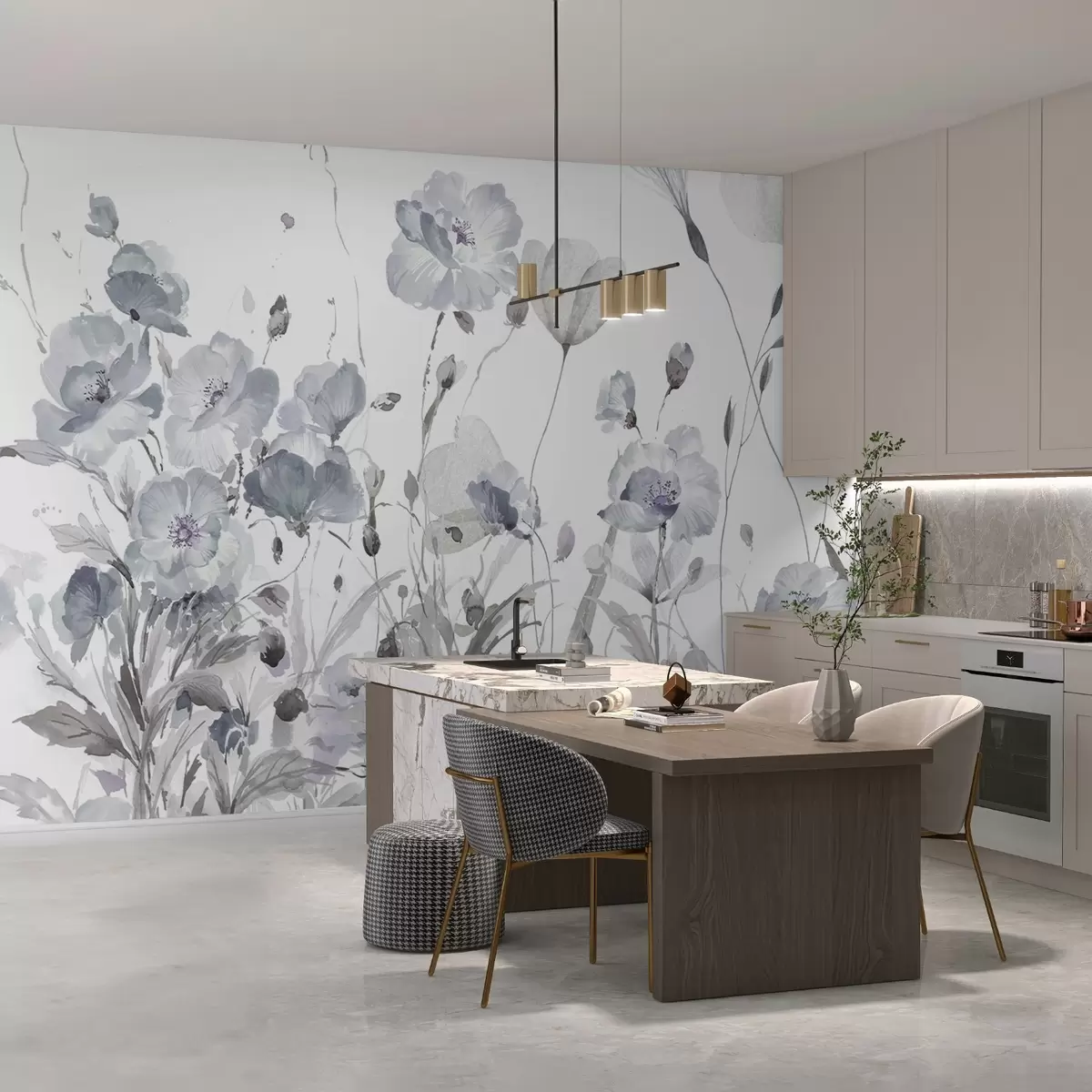 murais de parede Uma dança de flores em aquarela em uma tela branca w03256v2