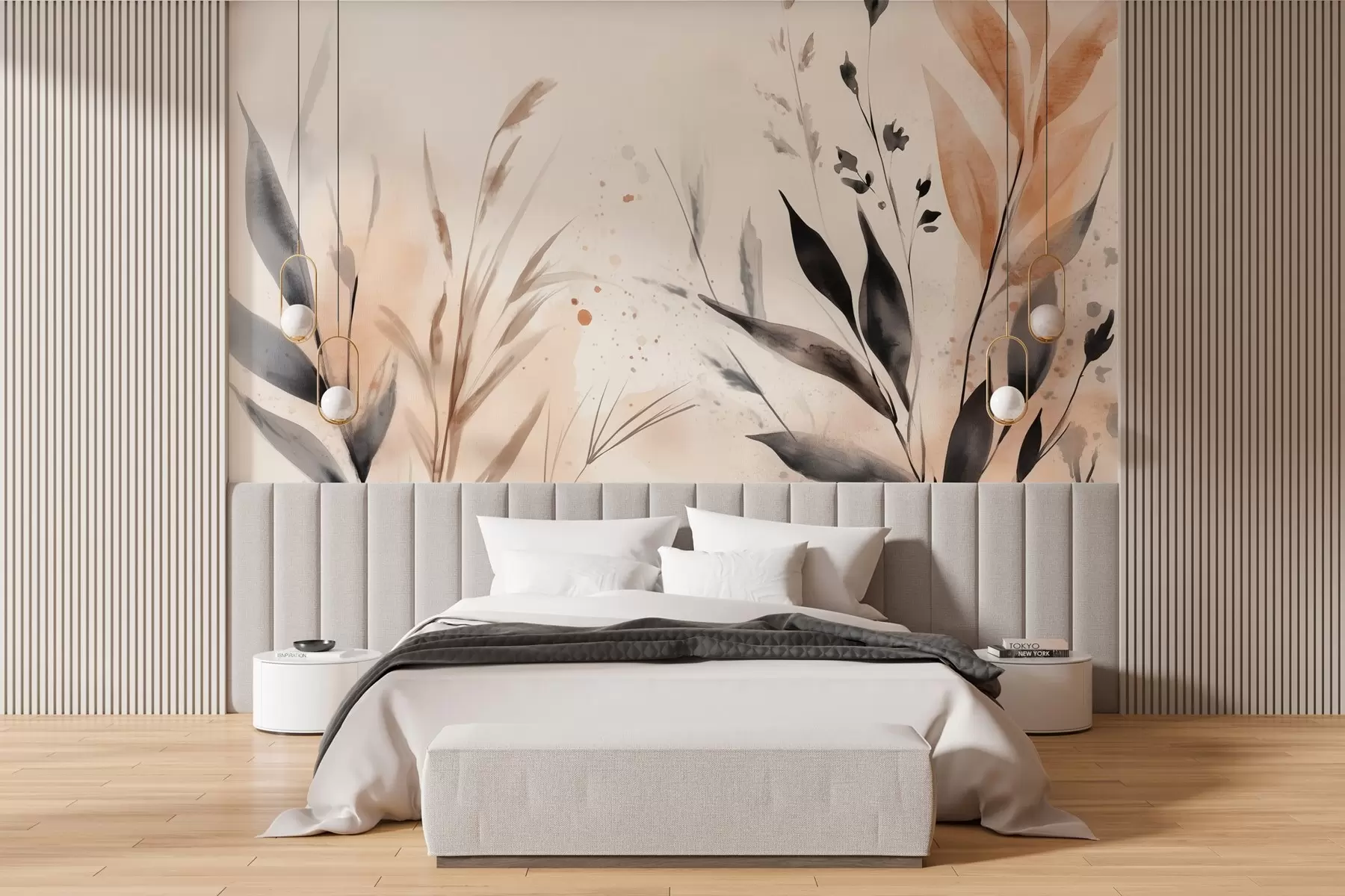 murais de parede folhas de aquarela em técnica livre em cores terrosas w03120