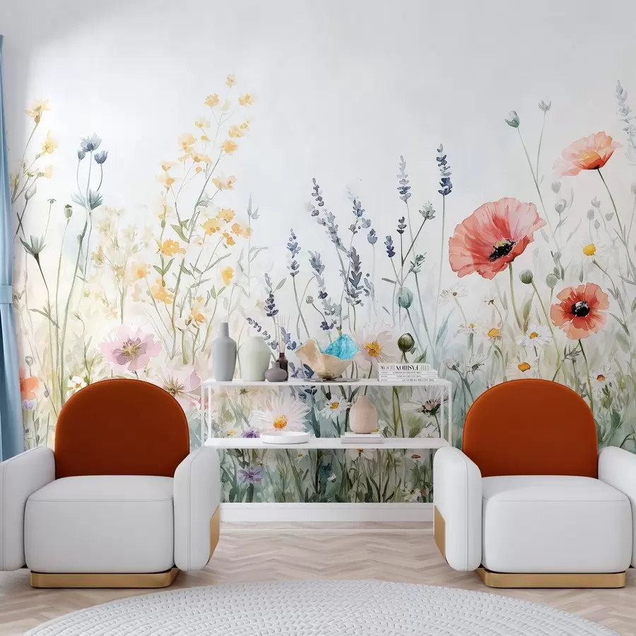 murais de parede flores silvestres e papoulas na técnica de pinceladas w03281