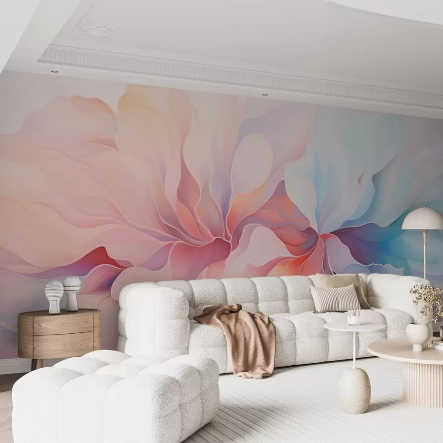 murais de parede Desenho floral abstrato em tons suaves de rosa e azul w08873