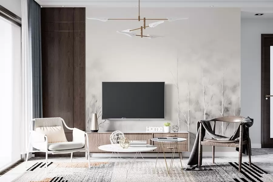 murais de parede Árvores na névoa em estilo aquarela em um fundo quente w08875